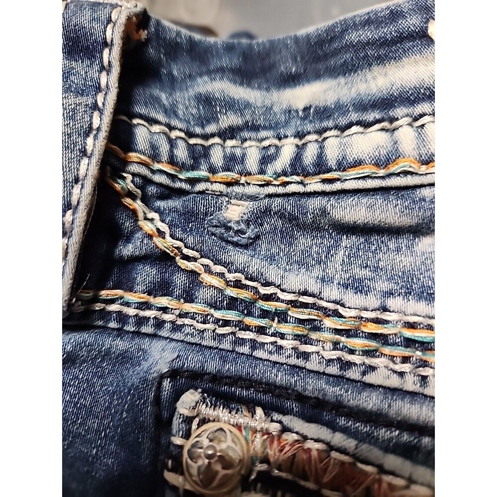 Rock Revival Felina Jeans Easy Crop Sz 28 Women’s Blue Distressed Embroidered - Picture 11 of 15